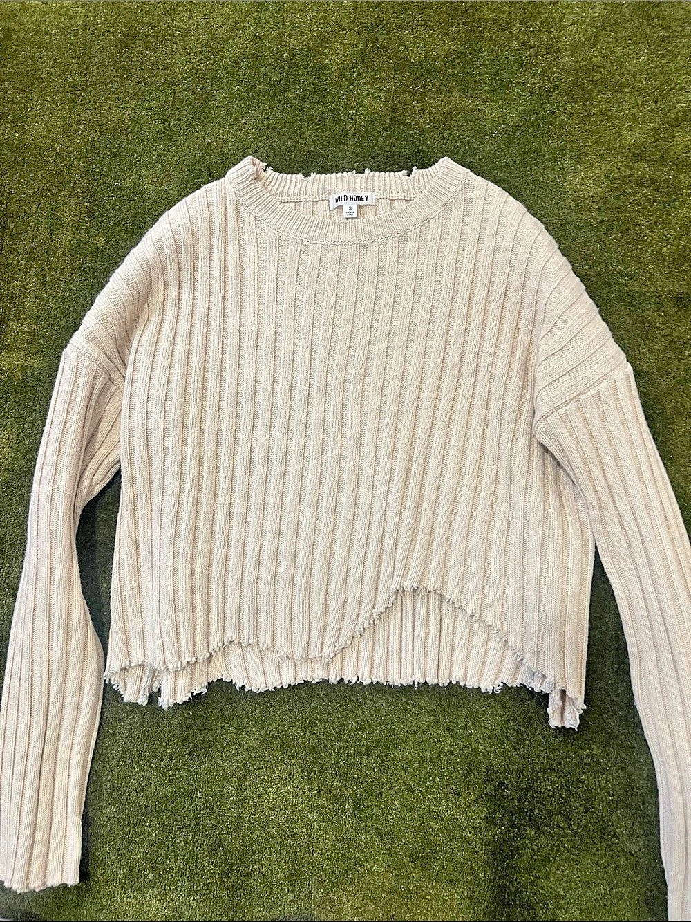 Wild Honey Ribbed Crewneck Sweater in Cream Size Small